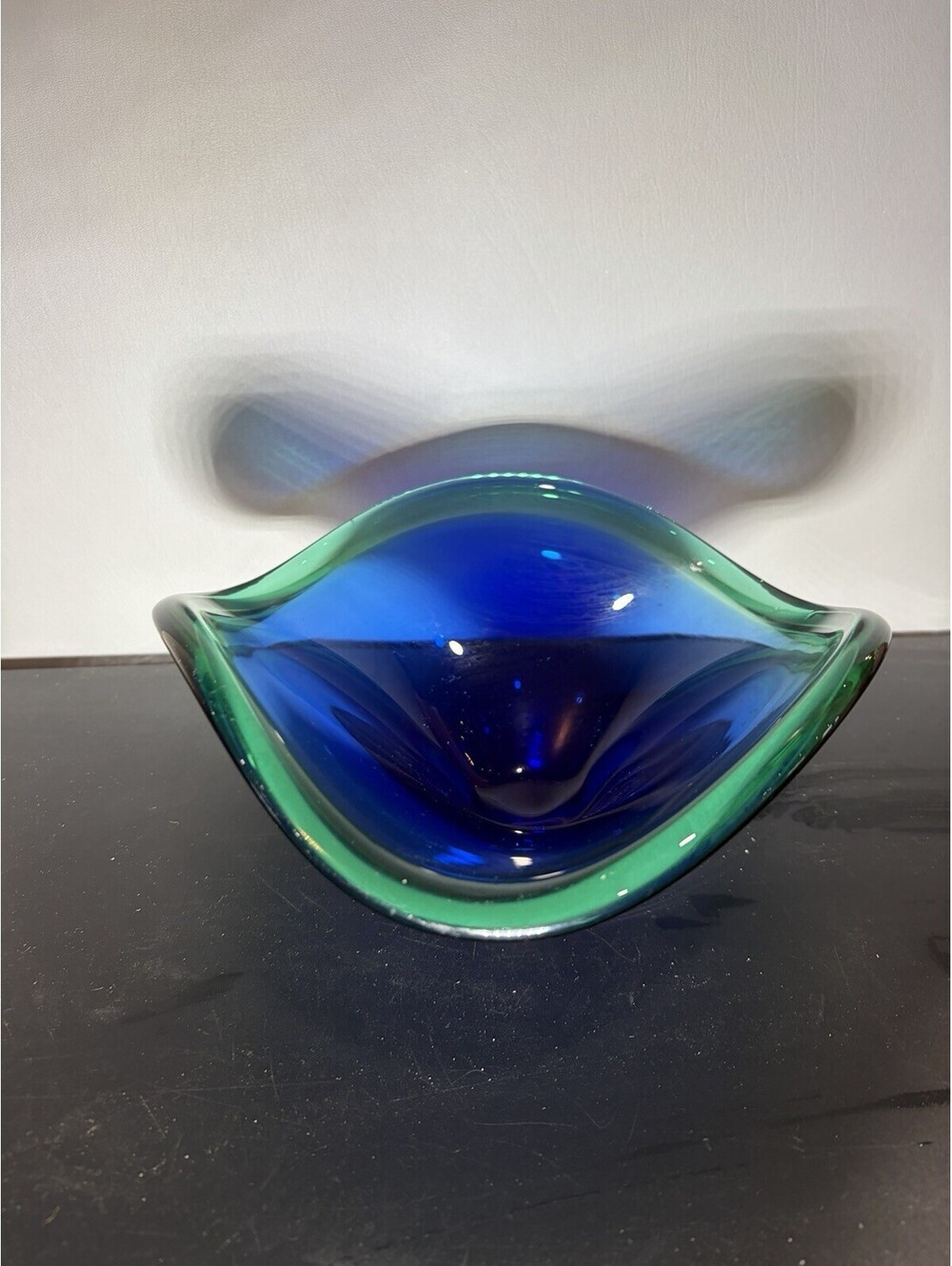 Vintage MURANO Style Art Glass Bowl BLUE GREEN Dish Mid Century Modern RARE